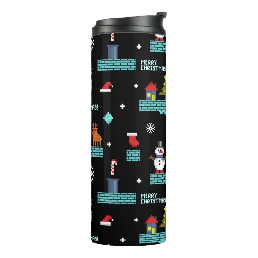 Pixelated Merry Christmas Pattern - Retro Design Thermosbeker (Gedraaid links)