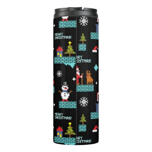 Pixelated Merry Christmas Pattern - Retro Design Thermosbeker (Achterkant)