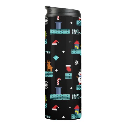 Pixelated Merry Christmas Pattern - Retro Design Thermosbeker (Geroteerd rechts)