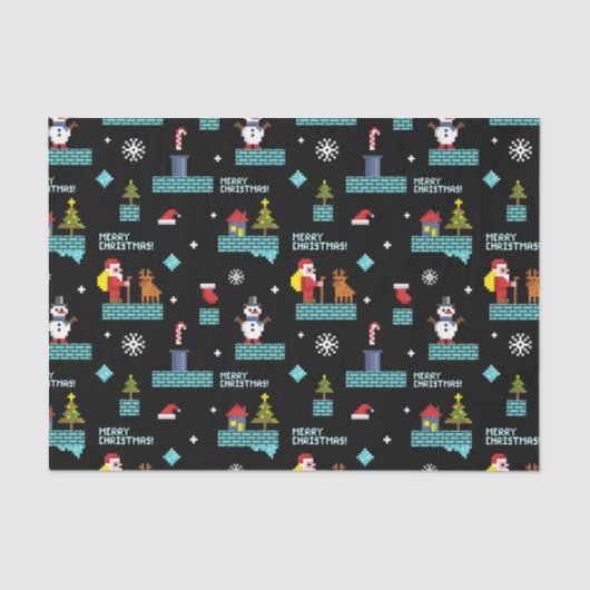 Pixelated Merry Christmas Pattern - Retro Design Tissuepapier (Voorkant)