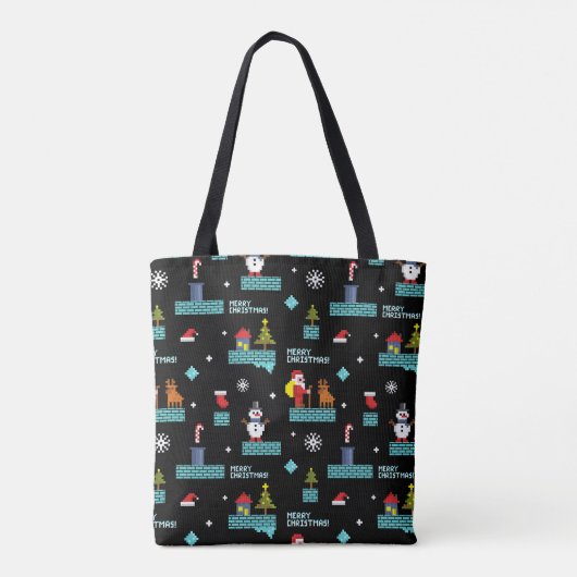Pixelated Merry Christmas Pattern - Retro Design Tote Bag (Achterkant)