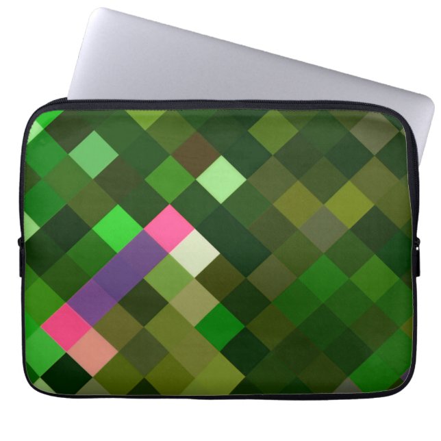 Pixelated Pattern - Groen Laptop Sleeve (Voorkant)