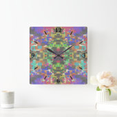 Pixelated Patterned Beyond Colors Of The Rainbow Vierkante Klok (Huis)