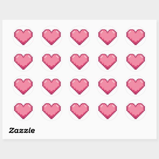 Pixelated Pink Heart Design Ronde Sticker (Vel)