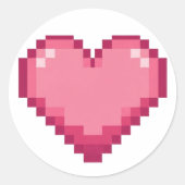 Pixelated Pink Heart Design Ronde Sticker (Voorkant)