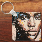 Pixelated portrait with fierce expression sleutelhanger (Voorkant)