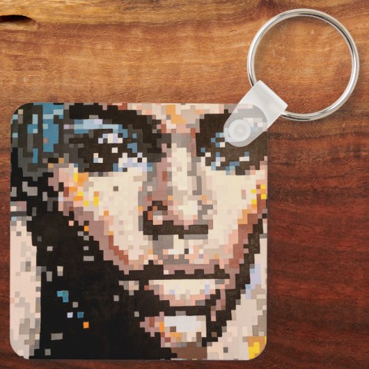 Pixelated portrait with fierce expression sleutelhanger (Achterkant)