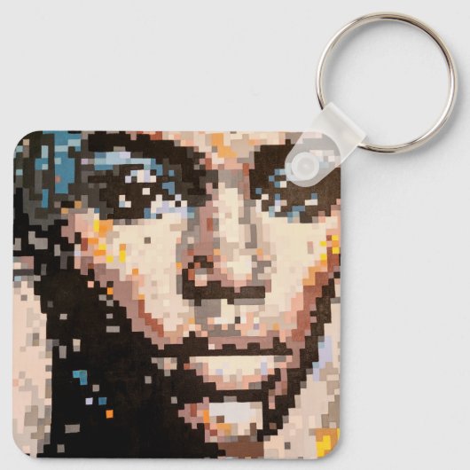 Pixelated portrait with fierce expression sleutelhanger (Achterkant)