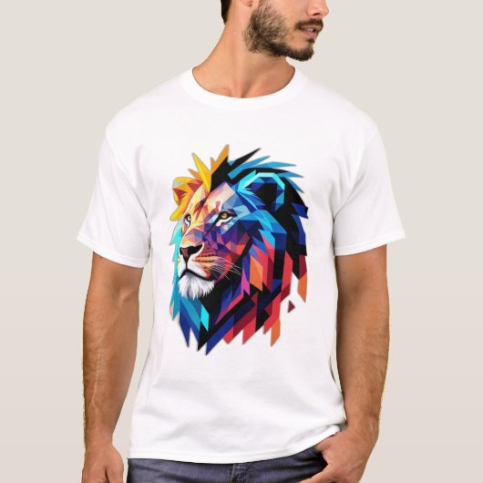 Pixelated Pride: Geometrische Leeuw T-shirt (Voorkant)