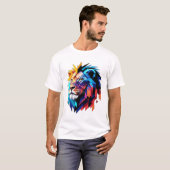 Pixelated Pride: Geometrische Leeuw T-shirt (Voorkant volledig)