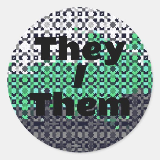 Pixelated  Pronoun Neutrois Pride Flag Ronde Sticker (Voorkant)