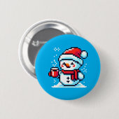 Pixelated Sneeuwman met Koffie - Winter Vakantie K Ronde Button 5,7 Cm (Voorkant /achterkant)
