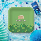 Pixelated spel op de uitnodiging van de kinderverj papieren bordje (Feest)