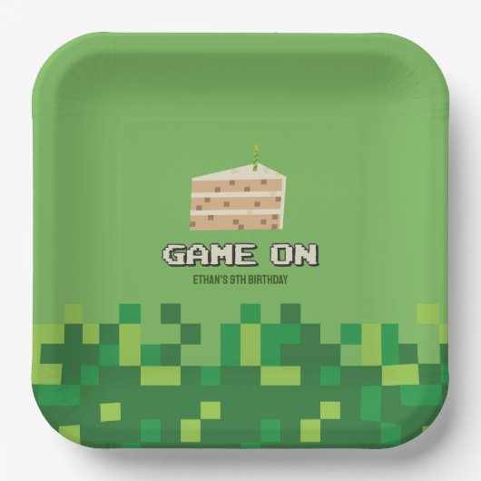 Pixelated spel op de uitnodiging van de kinderverj papieren bordje (Voorkant)