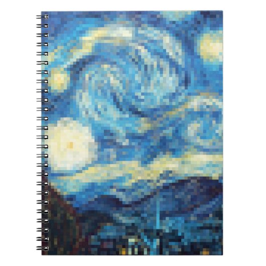Pixelated Sterrennacht van Van Gogh Notitieboek (Voorkant)
