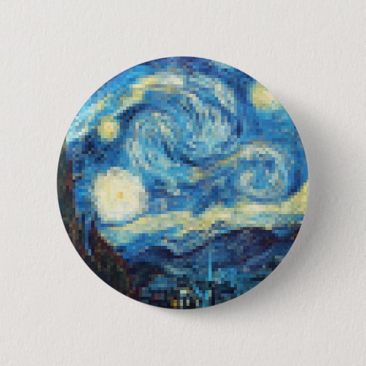 Pixelated Sterrennacht van Van Gogh Ronde Button 5,7 Cm (Voorkant)