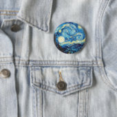 Pixelated Sterrennacht van Van Gogh Ronde Button 5,7 Cm (In situ)