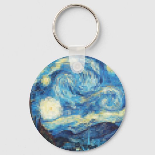 Pixelated Sterrennacht van Van Gogh Sleutelhanger (Voorkant)