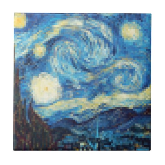 Pixelated Sterrennacht van Van Gogh Tegeltje (Voorkant)