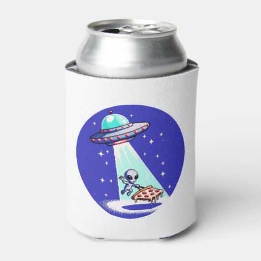 Pixelated UFO Pizza Avontuur - Alien Art Blikjeskoeler (Blikje Voorkant)