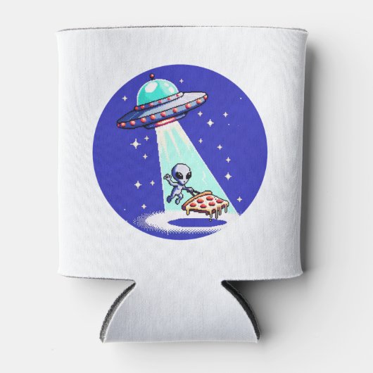 Pixelated UFO Pizza Avontuur - Alien Art Blikjeskoeler (Voorkant)