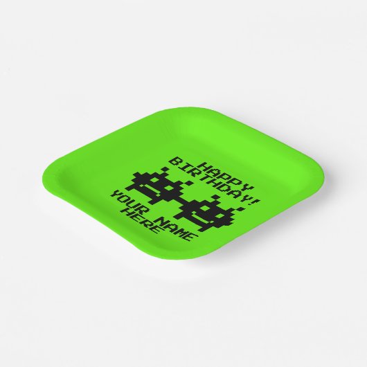 Pixelated video game iconen papier Verjaardag bord (Gebogen)