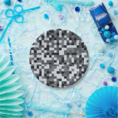 Pixelated Video Game zwart en grijs Verjaardagsfee Papieren Bordje (Feest)