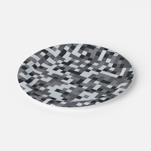 Pixelated Video Game zwart en grijs Verjaardagsfee Papieren Bordje (Gekanteld)