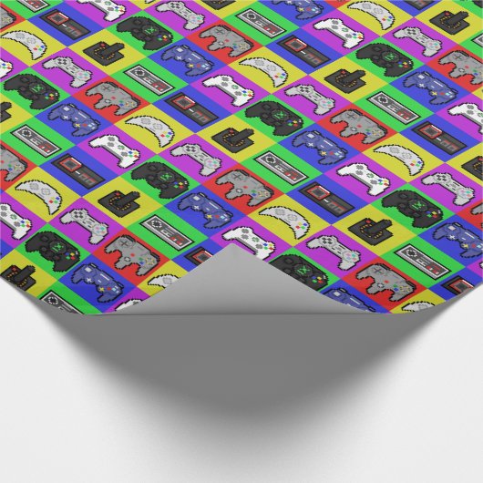 Pixelcontrollerpatroon voor gamerregenboogretro cadeaupapier (Hoek)
