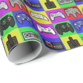 Pixelcontrollerpatroon voor gamerregenboogretro cadeaupapier (Rol Hoek)