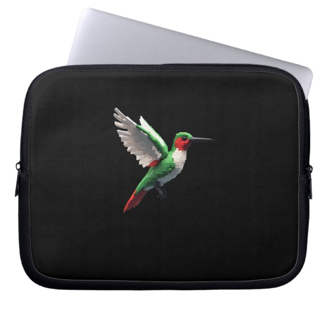 Pixeled Green Hummingbird Laptop Sleeve (Voorkant)