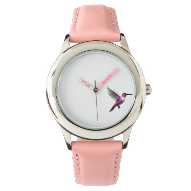 Pixeled Pink Hummingbird Horloge (Voorkant)