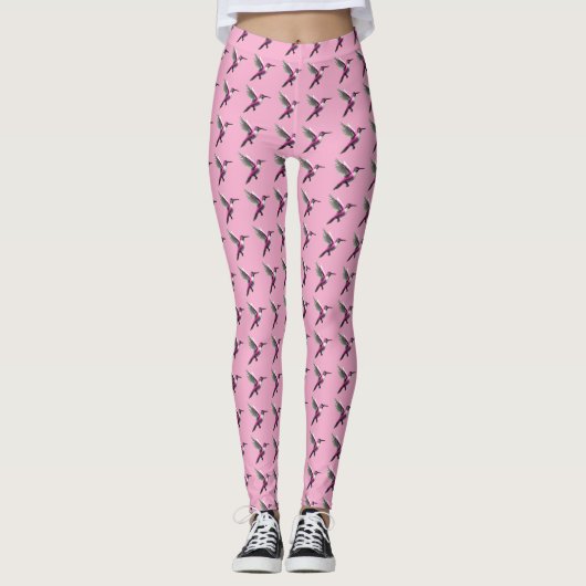 Pixeled Pink Hummingbird Leggings (Voorkant)