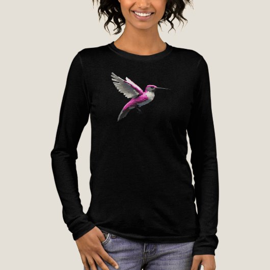 Pixeled Pink Hummingbird Tri-Blend Shirt (Voorkant)