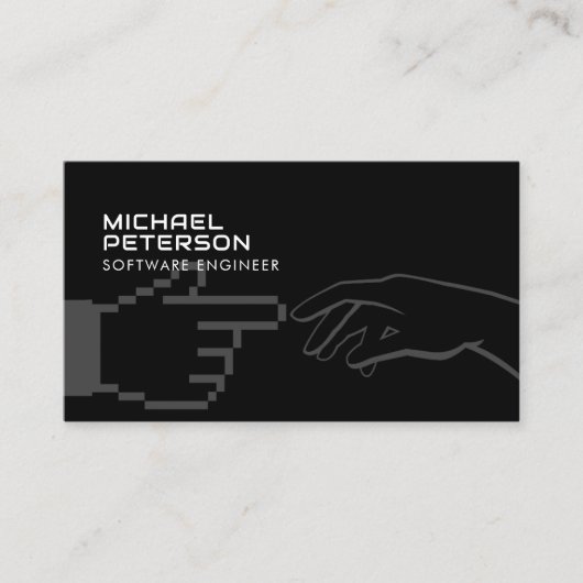 Pixelhand in contact met menselijke hand | IT - Zw Visitekaartje (Voorkant)