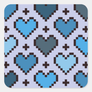 Pixelhartpatroon blauw en paars vierkante sticker
