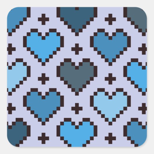Pixelhartpatroon blauw en paars vierkante sticker (Voorkant)