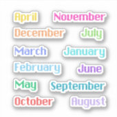 Pixelige Maanden Van Het Jaar Kleurrijke Sticker S (Voorkant)