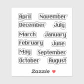 Pixelige Maanden Van Het Jaar Z/W Sticker Set (Vel)