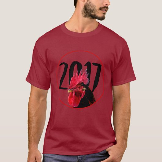 Pixelized Rooster Chinees Nieuwjaar 2017 rood T-sh T-shirt (Voorkant)