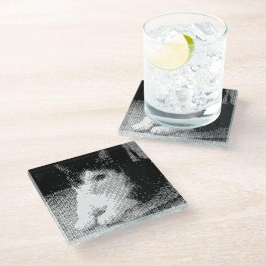 pixelkat glazen onderzetter (Schuin)