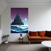 Pixelkunst, Castle on rock in oceano | AI Art. Poster