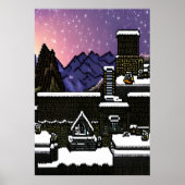 Pixelkunst, dorpsstad in de sneeuwberg | AI Art. Poster (Voorkant)