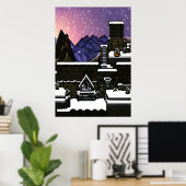 Pixelkunst, dorpsstad in de sneeuwberg | AI Art. Poster (Thuiskantoor)