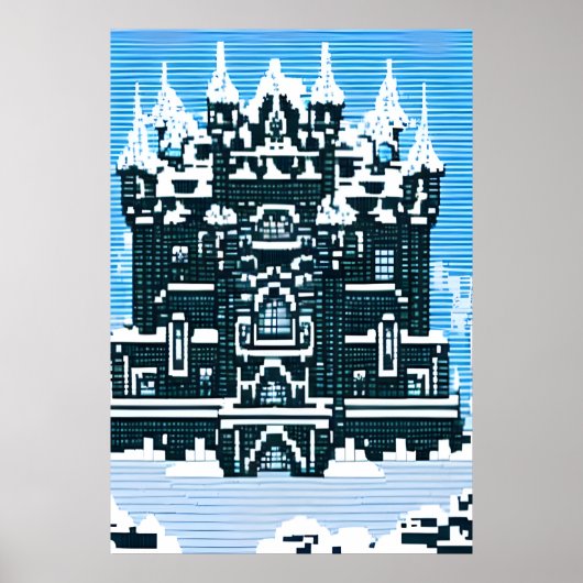 Pixelkunst, kasteel en sneeuw | AI Art Poster (Voorkant)
