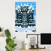 Pixelkunst, kasteel en sneeuw | AI Art Poster (Thuiskantoor)
