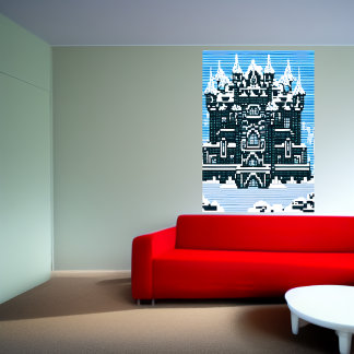 Pixelkunst, kasteel en sneeuw | AI Art Poster