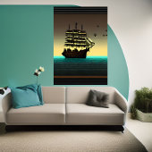 Pixelkunst, schip op zee | AI Art Poster