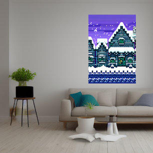 Pixelkunst, stad in sneeuw   AI Art Poster