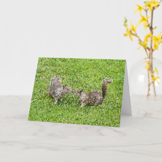 Pixelkunst - Twee eekhoorns Kaart (Gele Bloem)